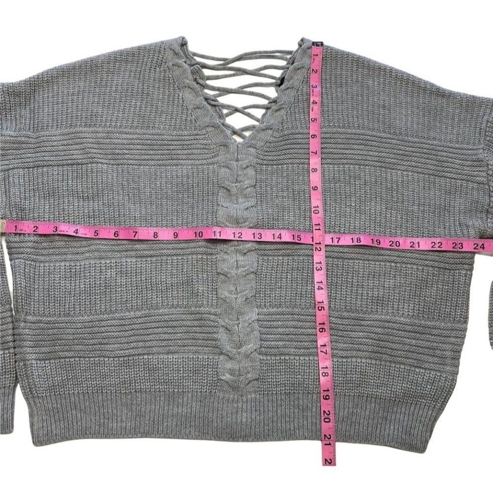 Numero Sweater Top Womens XL Grey Lace-Back Cropped Long-Sleeve Soft Lightweight - Picture 5 of 13